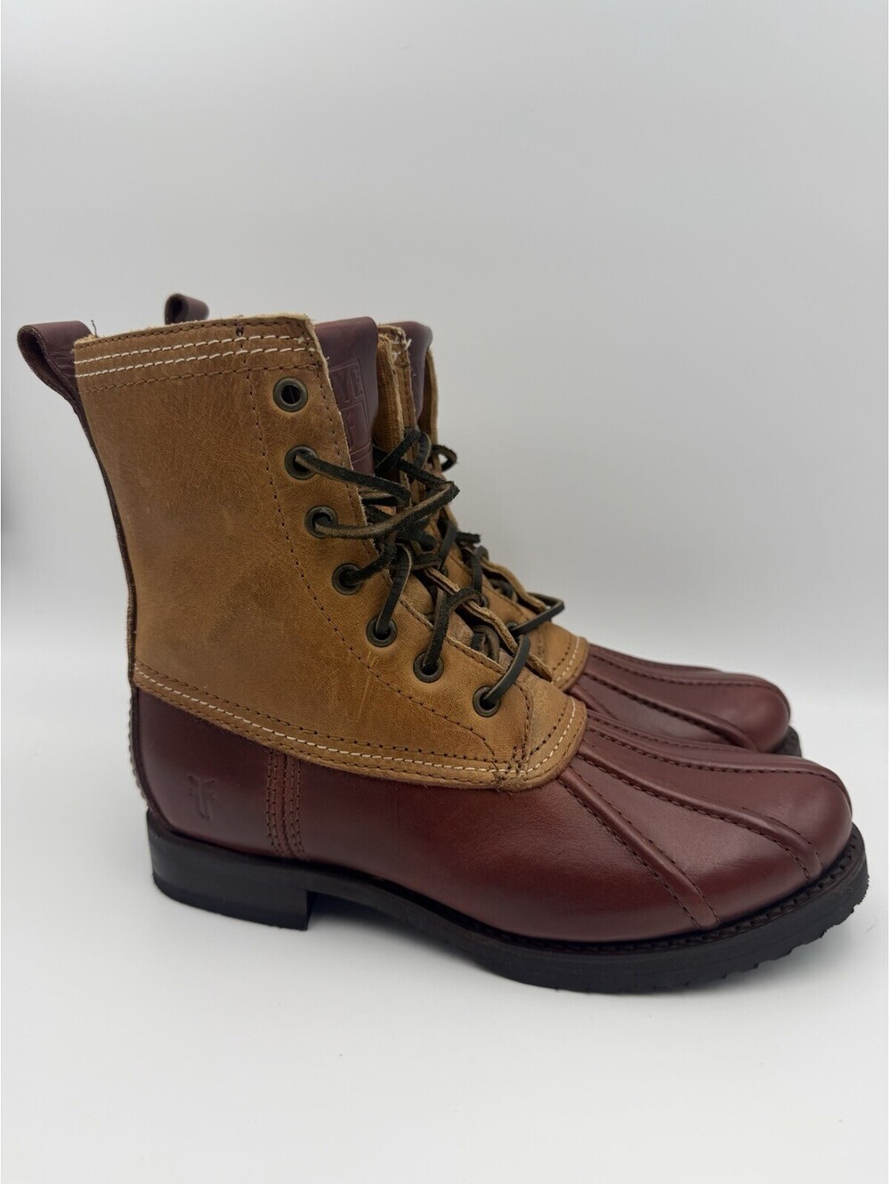 Frye Women's Veronica Shearling Lined Leather Duck Boots Brown Red Size 7 B NWOB